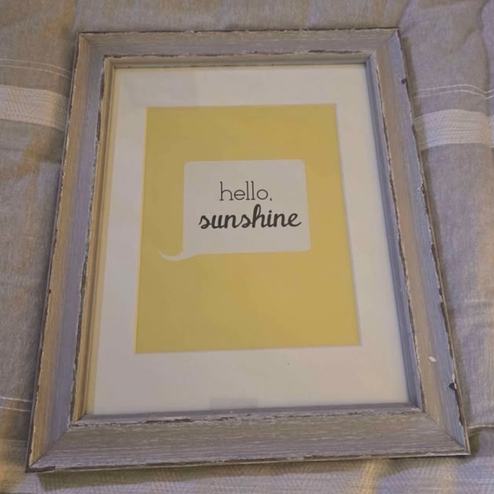 Hello Sunshine Rustic Framed Wall Art - Yellow and White